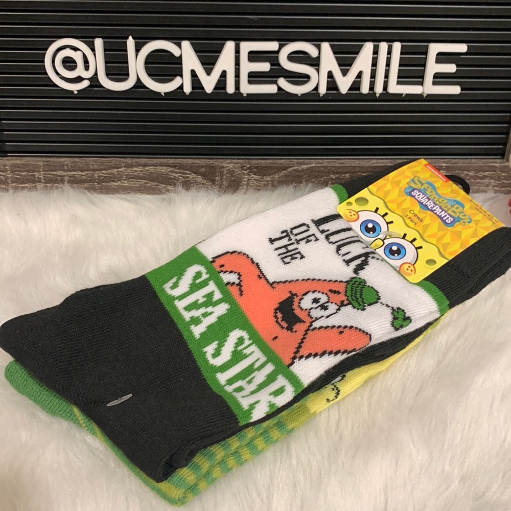 🍀 Nickelodeon SpongeBob Square Pants Luck of the Sea Star Crew Socks 🍀